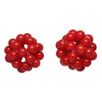 Syntetisk Coral Ball Cluster Bead, Runde, rød, 18mm, Solgt af PC