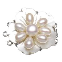 Brass Bayonet Clasp with Freshwater Shell & Freshwater Pearl Flower platinum color plated  white nickel lead & cadmium free Approx 2mm Sold By PC