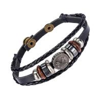 Unisex Bracelet Leather with PU Leather & Wood & Zinc Alloy adjustable & Sold Per Approx 8.5 Inch Strand