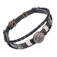 Unisex Bracelet, Leather, with Linen & PU Leather & Wood & Tibetan Style, adjustable & 3-strand, 210x6mm, Sold Per Approx 8.5 Inch Strand