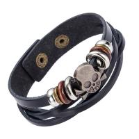 Unisex Bracelet Leather with Wood & Zinc Alloy Skull adjustable & multi-strand Sold Per Approx 8.5 Inch Strand