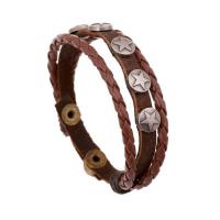 Unisex Bracelet, Leather, with PU Leather & Tibetan Style, Star, adjustable & 3-strand, 220x6mm, Sold Per Approx 8.5 Inch Strand