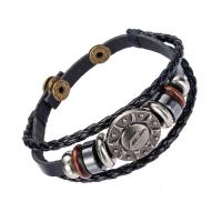 Unisex Bracelet, Leather, with PU Leather & Wood & Tibetan Style, adjustable & 3-strand, 210x6mm, Sold Per Approx 8.5 Inch Strand