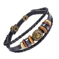 Unisex Bracelet, Leather, with PU Leather & Wood & Tibetan Style, Leaf, adjustable & 3-strand, 210x6mm, Sold Per Approx 8.5 Inch Strand