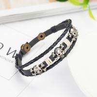 Unisex Bracelet Leather with PU Leather & Nylon Cord & Zinc Alloy Skull adjustable & Sold Per Approx 8.5 Inch Strand