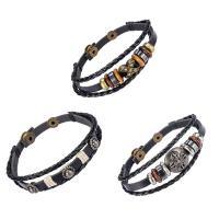 Unisex Bracelet Leather with PU Leather & Nylon Cord & Wood & Zinc Alloy adjustable &  & with rhinestone Sold Per Approx 8.5 Inch Strand