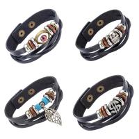 Unisex Bracelet Leather with Nylon Cord & Wood & Zinc Alloy adjustable & multi-strand Sold Per Approx 9 Inch Strand
