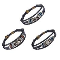 Unisex Bracelet Leather with PU Leather & Nylon Cord & Wood & Zinc Alloy adjustable & Sold Per Approx 9 Inch Strand