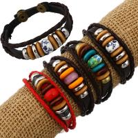 Unisex Bracelet Leather with PU Leather & Lampwork & Wood & Resin & Zinc Alloy adjustable & Sold Per Approx 8 Inch Strand