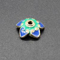 Brass Bead Cap Flower gold color plated imitation cloisonne & enamel nickel lead & cadmium free 9-10mm Approx 1.5mm Sold By Bag