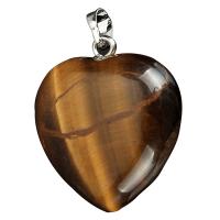Gemstone Pendants Jewelry, with brass bail, Heart, platinum color plated, natural & different materials for choice, nickel, lead & cadmium free, 30x33x13mm, Hole:Approx 5x8mm, Sold By PC