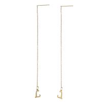 Stainless Steel Thread Through Earrings, Letter L, gold color plated, for woman & stardust, 108mm, 6.5x9x1.5mm, 0.8mm, Sold By Pair
