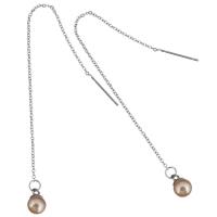 acier inoxydable boucles d'oreilles chaîne, avec perle de verre, pour femme & poudre d'étoile, couleur originale, 110mm, 6x9x1.5mm, 1.5mm, 0.8mm, Vendu par paire