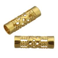 Acero inoxidable Beads gran agujero, chapado en color dorado, hueco, 12x4x4mm, agujero:aproximado 3mm, 100PCs/Grupo, Vendido por Grupo