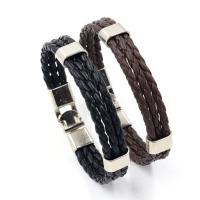 Unisex Bracelet, PU Leather, with Tibetan Style, platinum color plated, braided bracelet, more colors for choice, nickel, lead & cadmium free, Sold Per Approx 8.2 Inch Strand