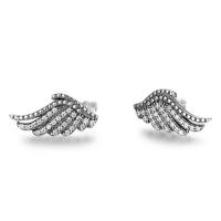 Boucle d'oreille bijoux en argent sterling, argent sterling 925, forme d'aile, pavé de micro zircon & pour femme, 8x16mm, Vendu par paire