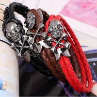 Unisex Bracelet, Leather, with Tibetan Style, Skull, multi-strand, more colors for choice, 200x5mm, Sold Per Approx 7.5 Inch Strand