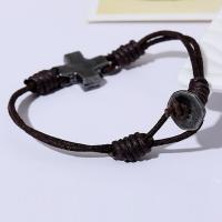 Unisex Bracelet, Leather, with Tibetan Style, Cross, multi-strand, 220mm, Sold Per Approx 8.5 Inch Strand