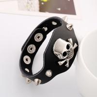 Unisex Bracelet, Leather, with Nylon Cord & Tibetan Style, Skull, 250x16mm, Sold Per Approx 9.5 Inch Strand