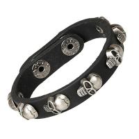 Unisex Bracelet, Leather, with Tibetan Style, Skull, adjustable, 230x12mm, Sold Per Approx 9 Inch Strand