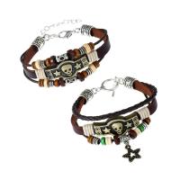 Unisex Bracelet, Leather, with Nylon Cord & Wood & Tibetan Style, with 7.5cm extender chain, different styles for choice & 3-strand, 265x7mm, Sold Per Approx 6.5 Inch Strand