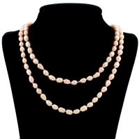 Пресноводные перлы ожерелье цепи свитера, Пресноводные жемчуги, Женский & многонитевая, розовый, 7-8mm, Продан через Приблизительно 47 дюймовый Strand