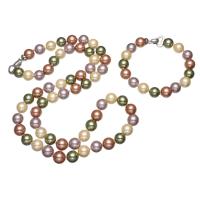 Naturliga Odlade Sötvatten Pearl Jewelry Sets, tröja kedja halsband & armband, South Sea Shell, med Zink Alloy, Rund, för kvinna, 10mm, Längd Ca 27.5 inch, Ca 7 inch, Säljs av Ställ