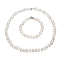 Natural Cultured Freshwater Pearl Jewelry Sets bracelet & necklace for woman white 9-10mm Length Approx 17 Inch Approx 7 Inch Sold By Set