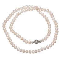 Naturliga Odlade Sötvatten Pearl Jewelry Sets, Freshwater Pearl, med Zink Alloy, för kvinna, vit, 5-6mm, Såld Per Ca 16 inch Strand