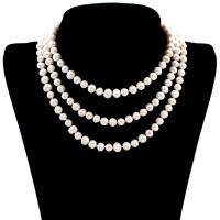 Freshwater Pearl Sweater Chain Necklace, with 5cm extender chain, Potato, for woman & 3-strand, white, 5-6mm, Sold Per Approx 46 Inch Strand