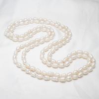 Freshwater Pearl Sweater Chain Necklace, with 5cm extender chain, for woman & 3-strand, white, 7-8mm, Sold Per Approx 54 Inch Strand