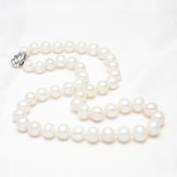 Natural Freshwater Pearl Necklace, with Tibetan Style, Round, for woman, white, 9-10mm, Sold Per Approx 16.5 Inch Strand