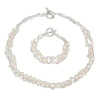 Naturliga Odlade Sötvatten Pearl Jewelry Sets, armband & halsband, Freshwater Pearl, med Glass Seed Beads & Zink Alloy, rostfritt stål örhänge inlägg, för kvinna, vit, 5--6mm, Längd Ca 17 inch, Ca 7.5 inch, Säljs av Ställ