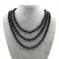 Collana di perle d'acqua dolce catena maglione, perla d'acquadolce coltivata naturalmente, Cerchio, per la donna & 3-filo, nero, 8-9mm, Venduto per Appross. 63 pollice filo
