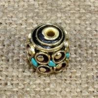 Perle di Indonesia, with turchese sintetico & ottone, Tamburo, 11x11mm, Foro:Appross. 1-2mm, 10PC/borsa, Venduto da borsa