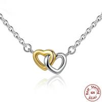 Sterling Sølv Halskæder, 925 Sterling Sølv, Heart, forgyldt, oval kæde & for kvinde & to tone, 7x13mm, Solgt Per Ca. 17.7 inch Strand