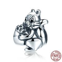 Thailand Sterling Sølv European Bead, Squirrel, uden trold, 11x13mm, Hole:Ca. 4.5-5mm, Solgt af PC