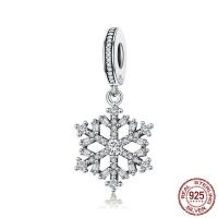 925 Sterling Silver European Pendant, Snowflake, Christmas jewelry & micro pave cubic zirconia & without troll, 15x30mm, Hole:Approx 4.5-5mm, Sold By PC