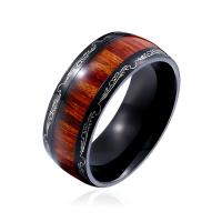 Titanium Steel Finger Ring with Wood black ionic Unisex 25mm Sold By PC