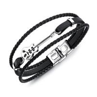 Men Bracelet PU Leather with Titanium Steel plated for man &  black 40mm Sold Per Approx 8 Inch Strand