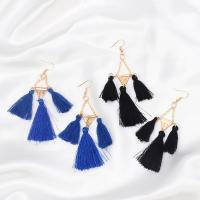 Fashion Fringe Earrings, Tibetan Style, with Cotton Cord, gold color plated, for woman, more colors for choice, 100mm, Sold By Pair