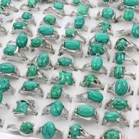 Tibetan Style Ring Set, with Turquoise, platinum color plated, for woman, green, lead & cadmium free, 300x192x40mmuff0c20x23x9mm-23x25x11mm, US Ring Size:6.5-10.5, 100PCs/Box, Sold By Box