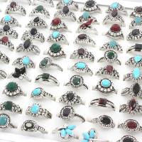 Zinc Alloy Ring Set with Resin Rhinestone antique silver color plated for woman mixed colors lead & cadmium free 0c - US Ring Sold By Box