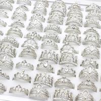 Juego de anillos de aleación de zinc, Corona, chapado en color de platina, para mujer & con diamantes de imitación, libre de plomo & cadmio, 300x192x40mmuff0c20x23x7mm-23x25x10mm, tamaño:6.5-10.5, 100PCs/Caja, Vendido por Caja