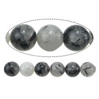 Schwarzer Rutilquarz Perle, rund, natürlich, 8mm, Bohrung:ca. 0.8mm, ca. 48PCs/Strang, verkauft per ca. 15.5 ZollInch Strang