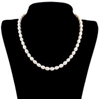 Collar de Perlas Natural de Freshwater, Perlas cultivadas de agua dulce, con aleación de zinc, para mujer, Blanco, 7-8mm, Vendido para aproximado 16.5 Inch Sarta