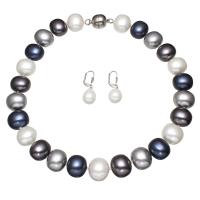Natural Cultured Freshwater Pearl Jewelry Sets, earring & necklace, South Sea Shell, with Tibetan Style, iron earring hook, with 5cm extender chain, for woman, 16x19x14mm, 12x31mm, Length:Approx 17 Inch, Sold By Set