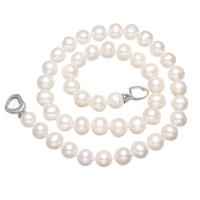 Natural Freshwater Pearl Necklace, with Tibetan Style, Round, for woman, white, 9-10mm, Sold Per Approx 17 Inch Strand