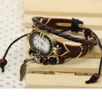 Cuir bracelet de montre, avec cuir PU & bois & alliage de zinc, unisexe & réglable & 3 brins, 170mm, Longueur:Environ 6.5 pouce