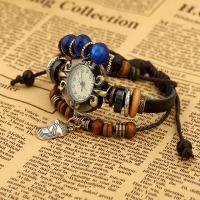 Cuir bracelet de montre, avec corde en nylon & bois & résine & alliage de zinc, unisexe & réglable & 3 brins, 170mm, Longueur Environ 6.5 pouce